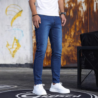 Man Pants Retro Washing Zipper Sretch Jeans Casual Slim Fit